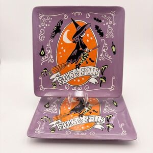 Eli + Ana Spooks & Spells Halloween Witch Ceramic Square Plates Purple Set of 2